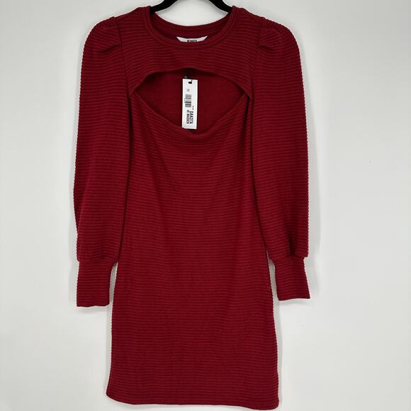 BB Dokota Cut Out Ribbed Long Sleeves Sweater Dress Maroon Womens XS - Picture 2 of 8